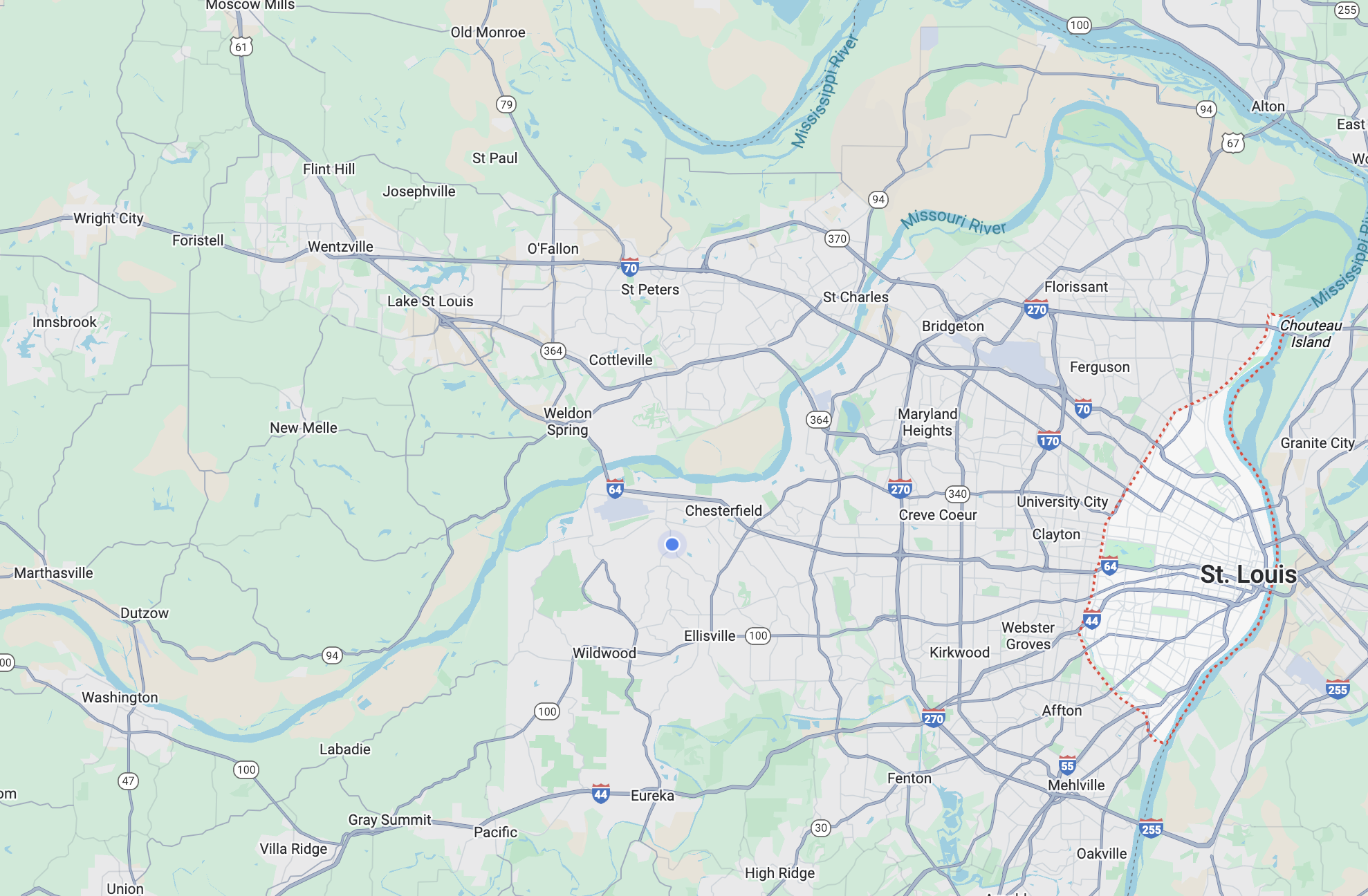 Map of Greater St. Louis showing AB Spectrum clinic locations